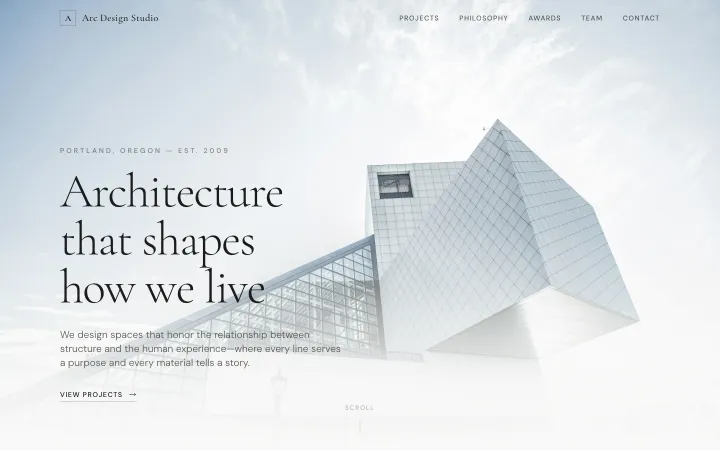 Arc Design Studio &mdash; demo architecture firm site built on FyneSite