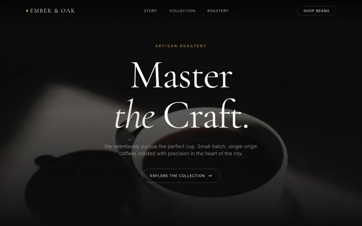 Preview of Ember & Oak Coffee website built with FyneSite