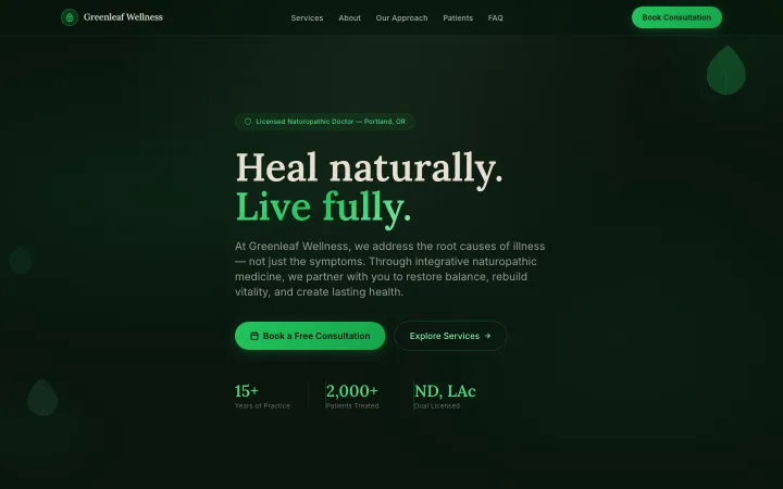 Greenleaf Wellness &mdash; demo holistic health practice site built on FyneSite