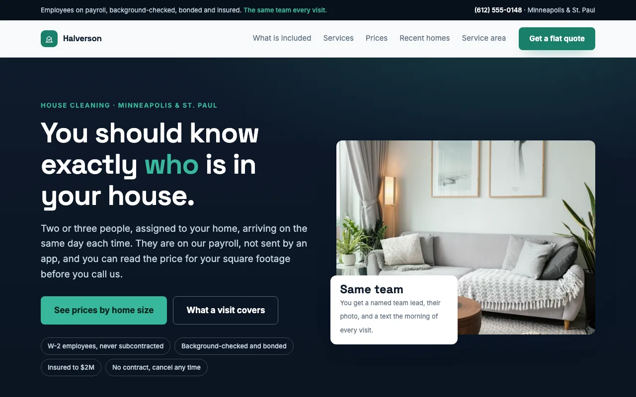Halverson Home Cleaning residential cleaning company website built with FyneSite