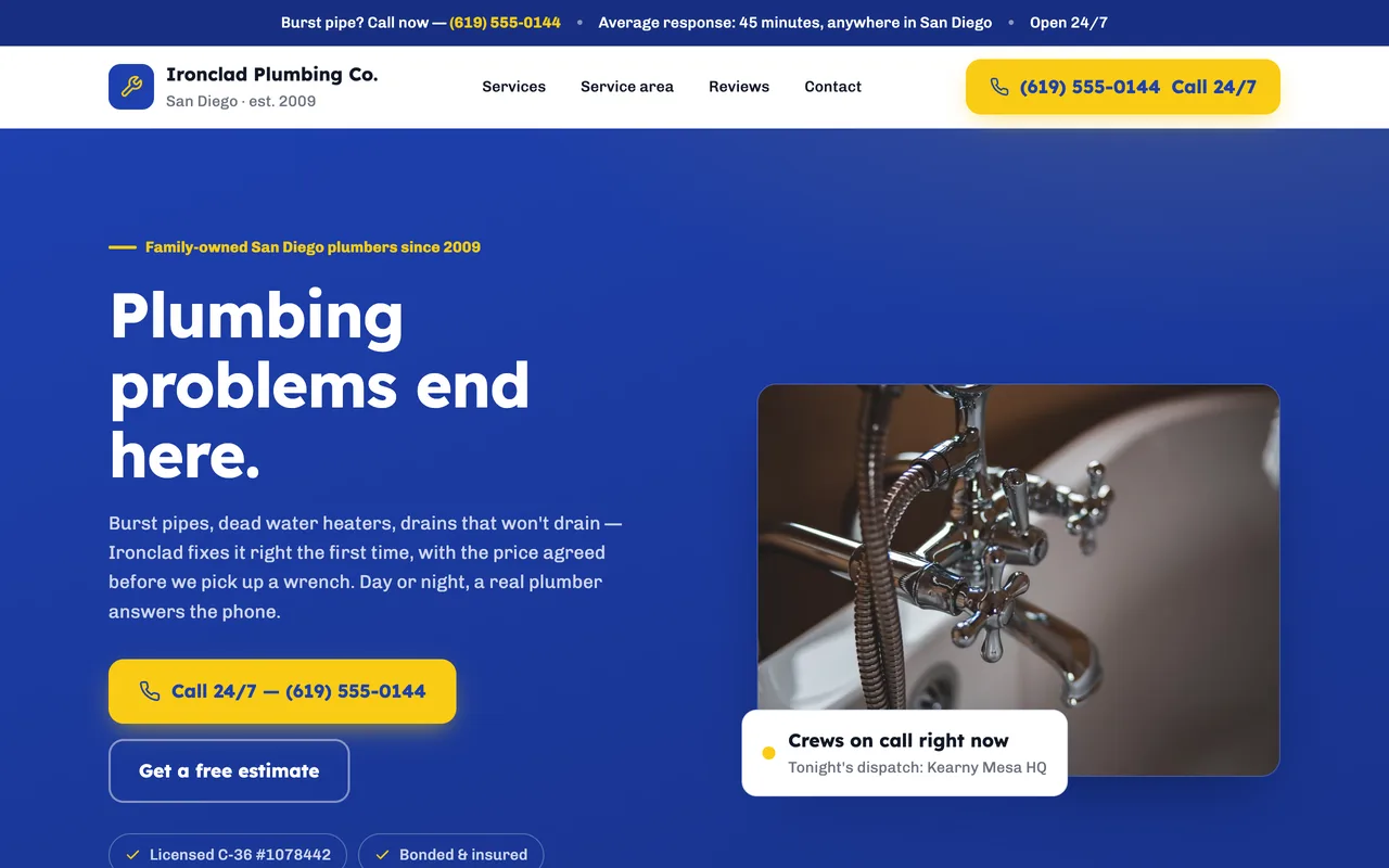 Ironclad Plumbing &mdash; demo local service business site built on FyneSite