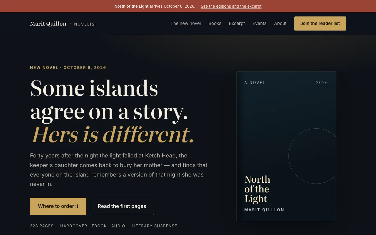 Marit Quillon novelist, four books website built with FyneSite