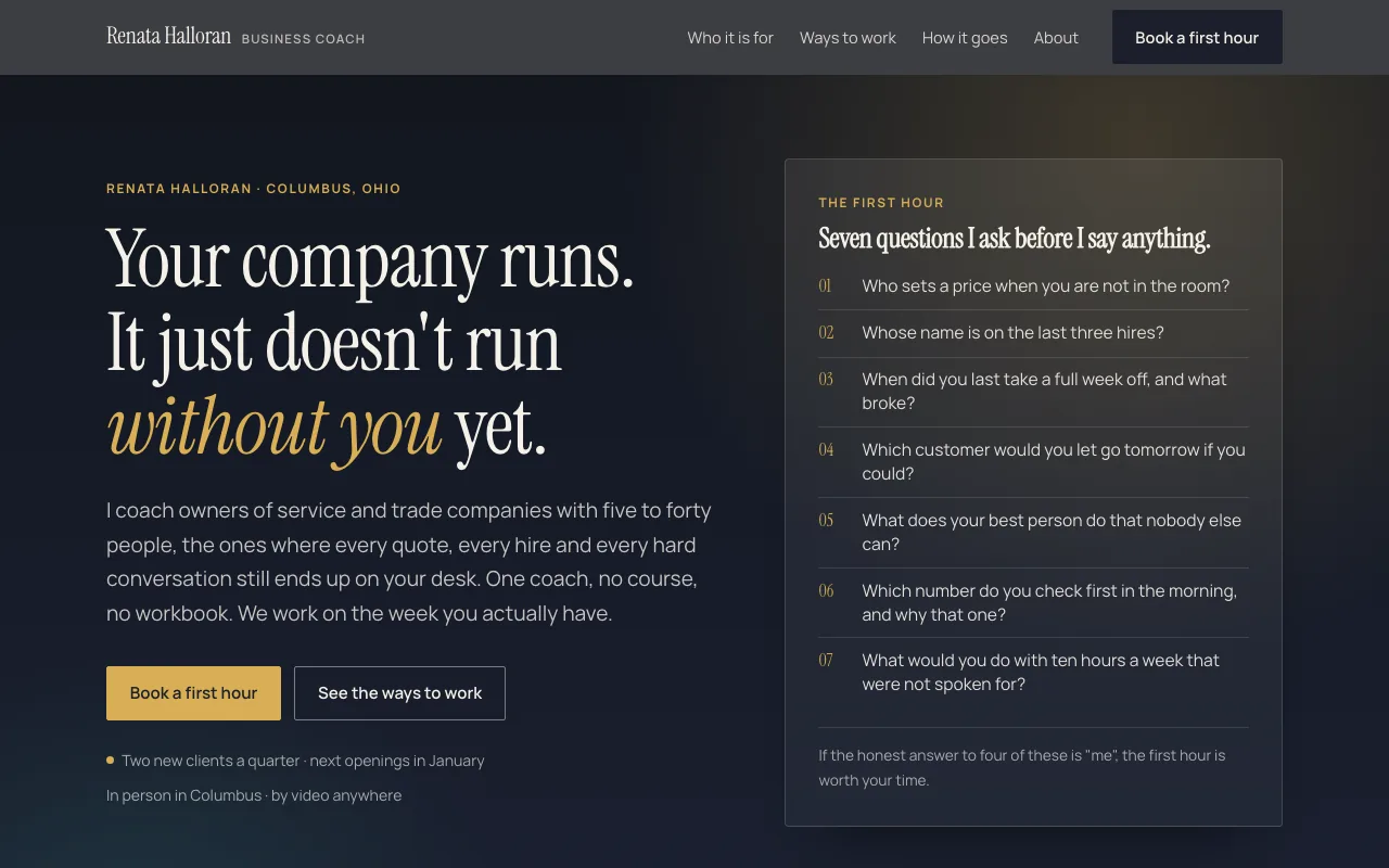 Renata Halloran business coach for owner-operators website built with FyneSite