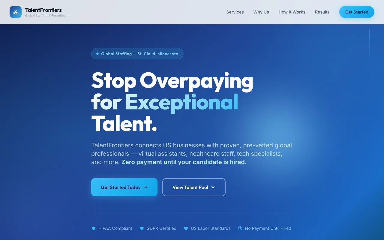 TalentFrontiers — staffing & recruitment website built on FyneSite